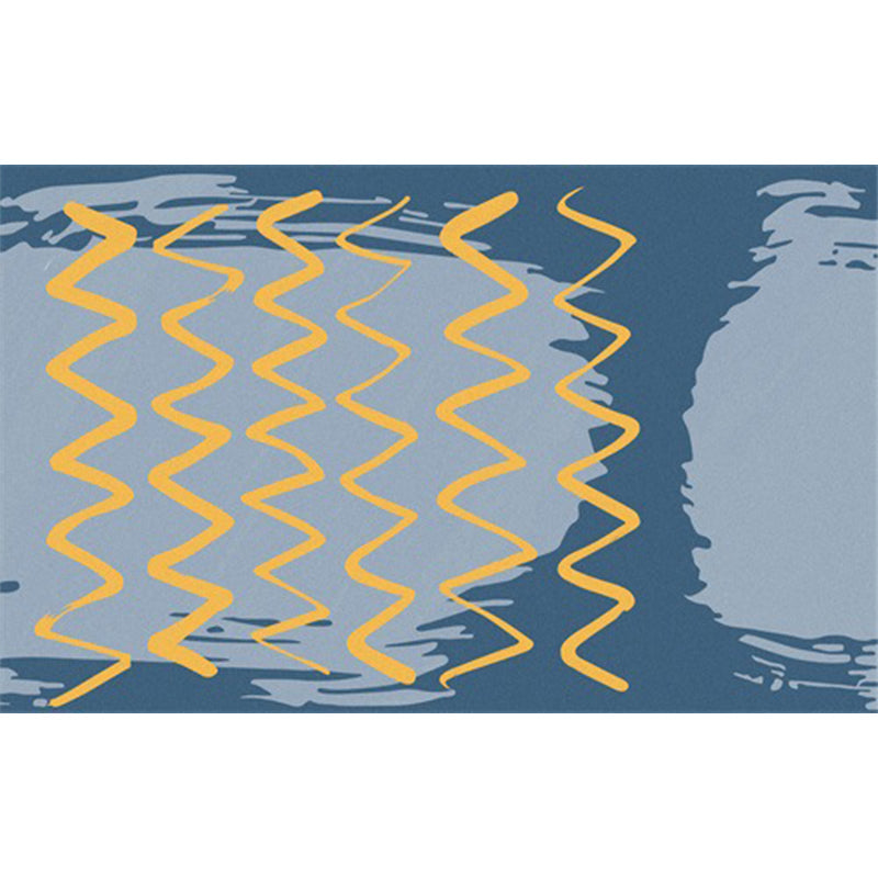 Stornfield | Casual Novelty Rug in Blue Wavy Geometric Pattern Stain-Resistant Polyester Rug for Home Decor