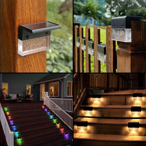 Stornfield | Solar Deck Lights Set of 4, Outdoor Solar Stair Lights, Warm White/Color Changing Solar Fence Lights for Garden Patio