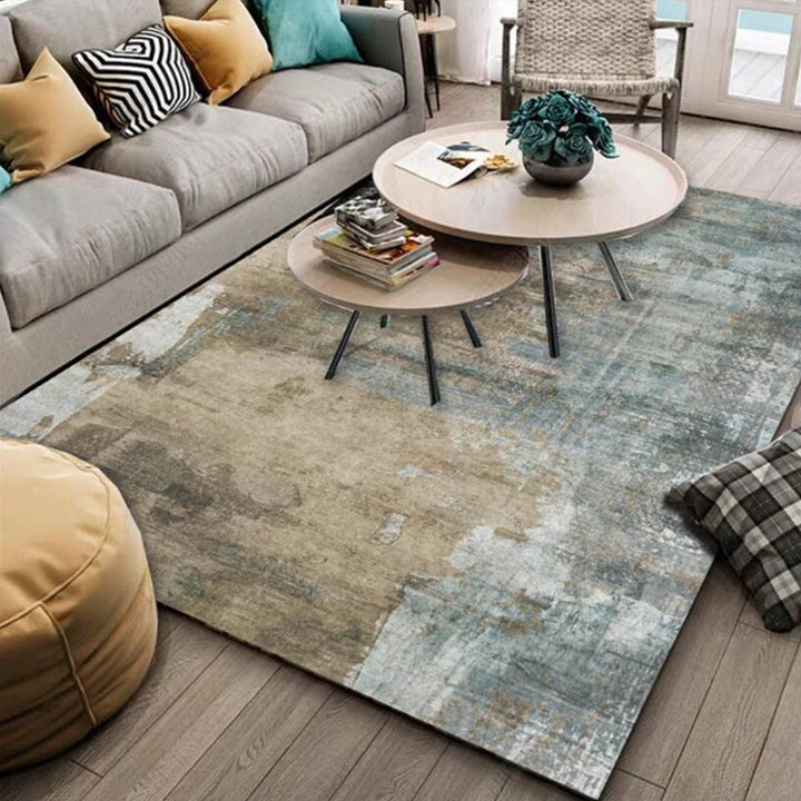 Stornfield | Casual Modern Green and Brown Abstract Cement Pattern Washable Non-Slip Polyester Rug for Home Decor