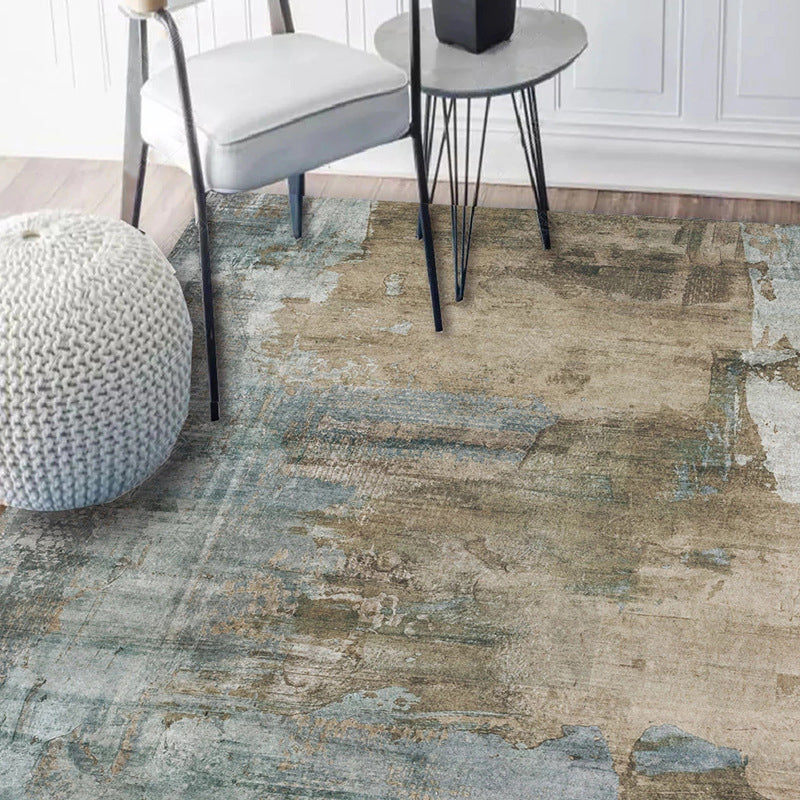 Stornfield | Casual Modern Green and Brown Abstract Cement Pattern Washable Non-Slip Polyester Rug for Home Decor