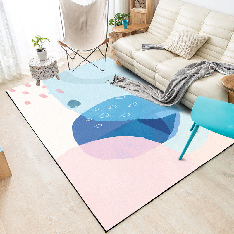 Stornfield | Blue and Pink Watercolor Paint Pattern Color Block Bedroom Rug Polyester Area Rug Washable