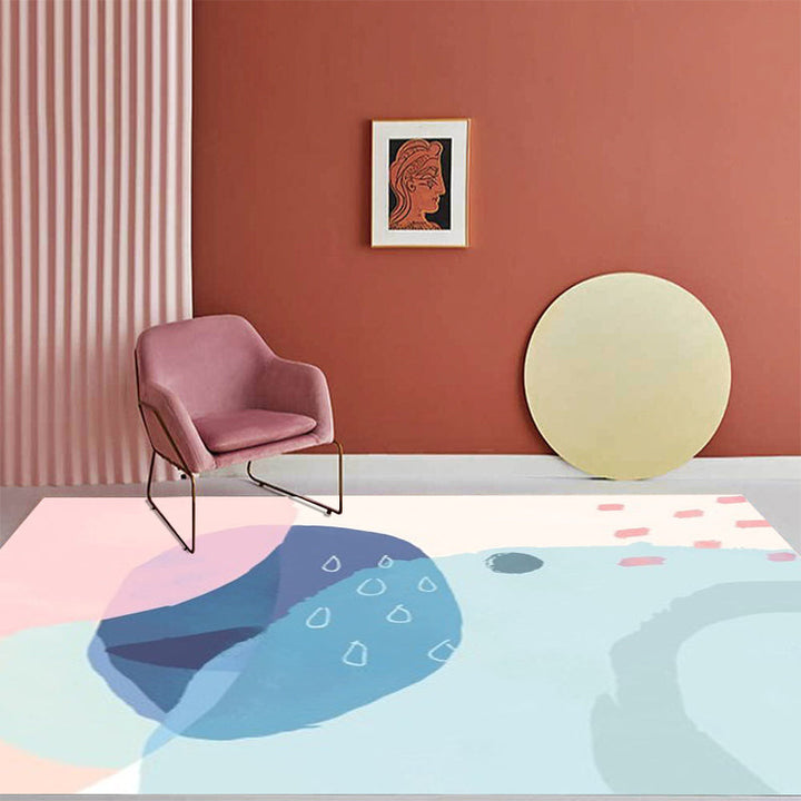 Stornfield | Blue and Pink Watercolor Paint Pattern Color Block Bedroom Rug Polyester Area Rug Washable