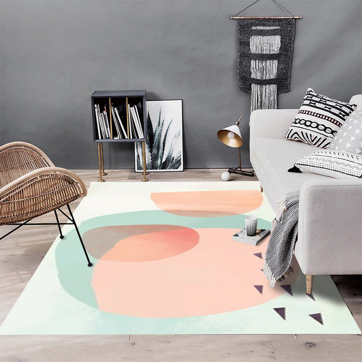 Stornfield | Orange & Green Colorblock Triangle Print Novelty Living Room Area Rug in Polyester, Washable