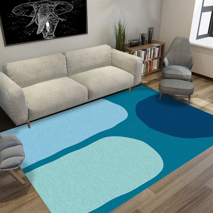 Stornfield | Blue Bedroom Rug Original Box Pattern Machine Washable Polyester Rug