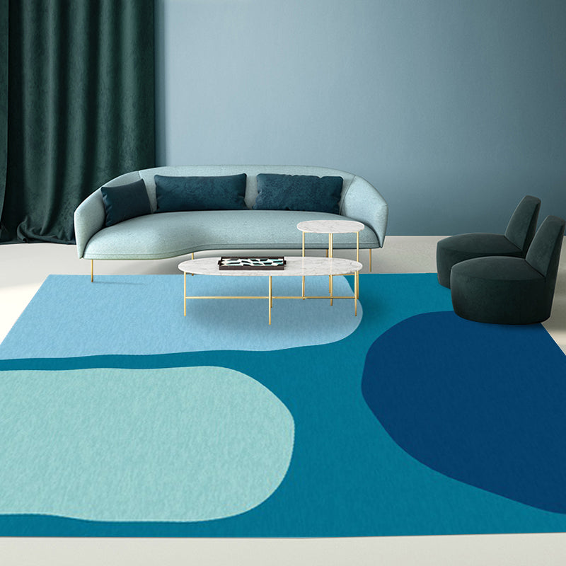 Stornfield | Blue Bedroom Rug Original Box Pattern Machine Washable Polyester Rug