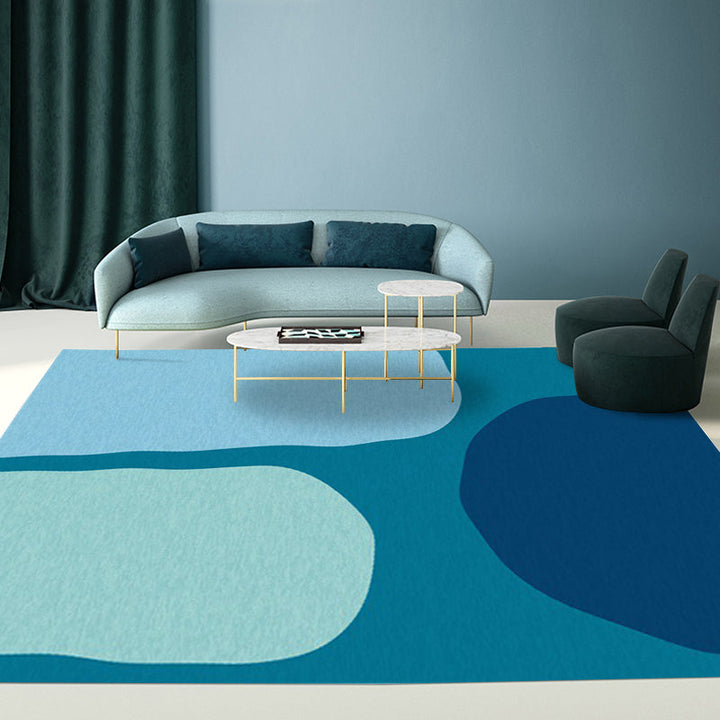 Stornfield | Blue Bedroom Rug Original Box Pattern Machine Washable Polyester Rug