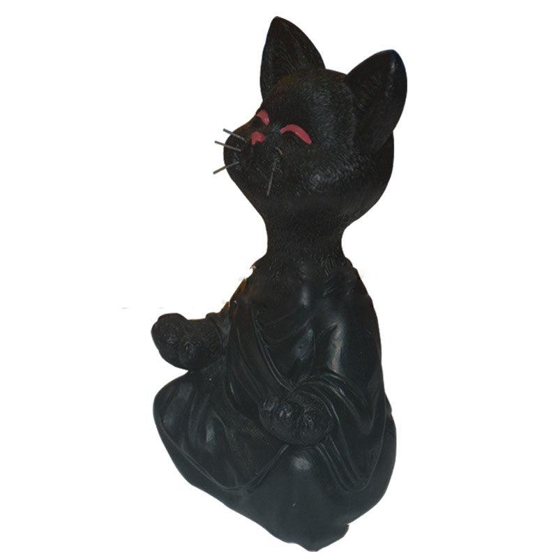 Stornfield | Playful Black Buddha Cat Figurine Collectible Meditation Yoga Happy Cat Home Decor Garden Decoration Garden Ornament