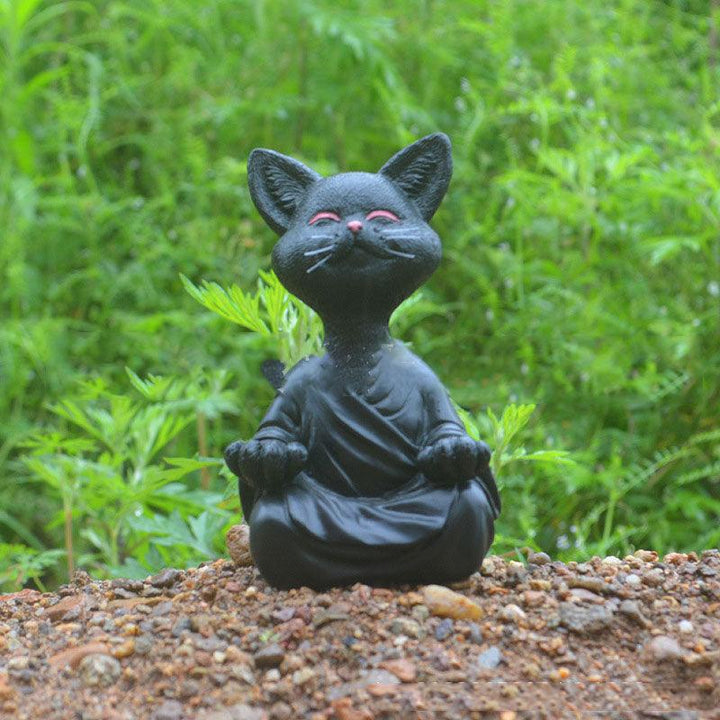 Stornfield | Playful Black Buddha Cat Figurine Collectible Meditation Yoga Happy Cat Home Decor Garden Decoration Garden Ornament
