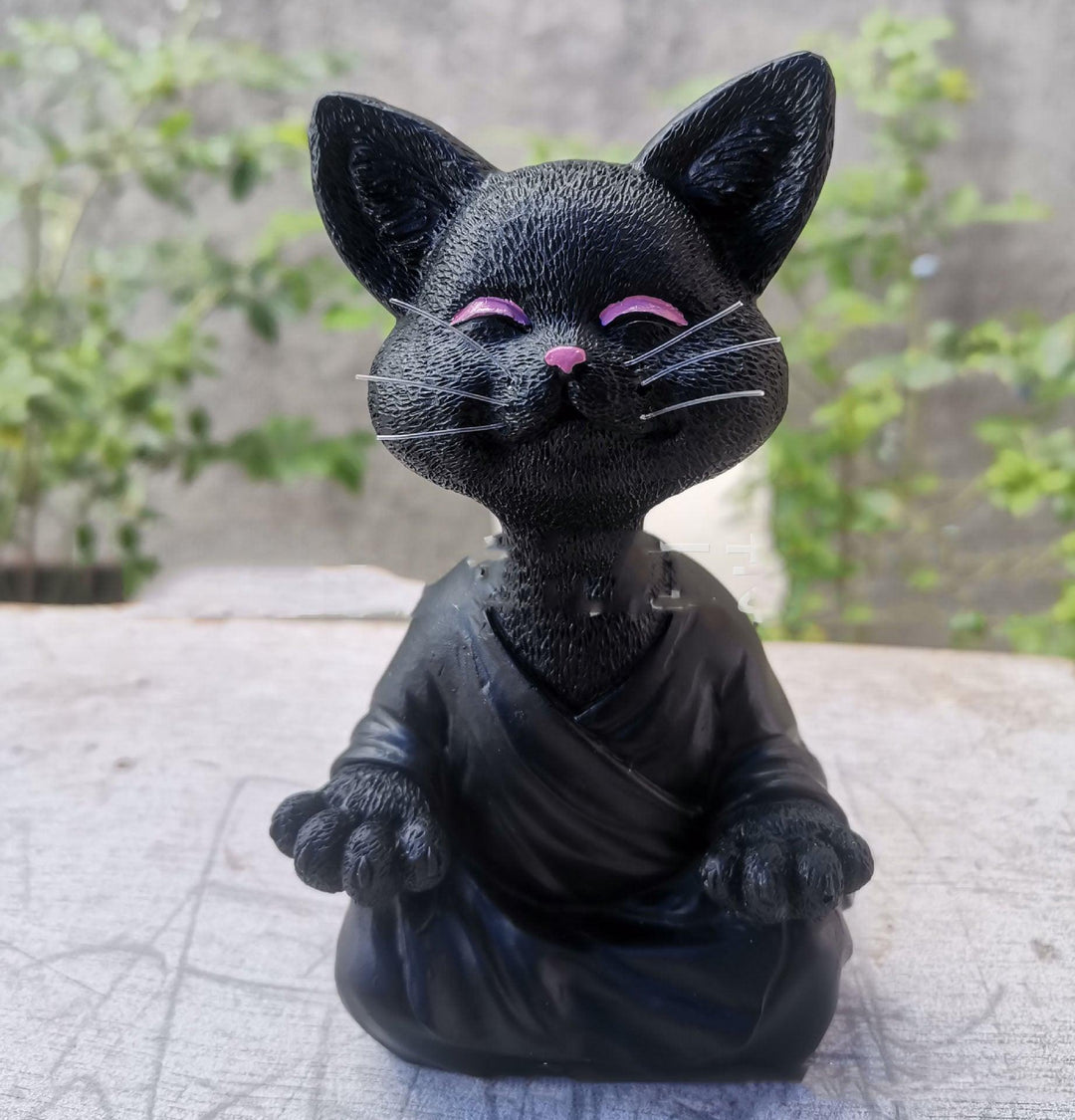 Stornfield | Playful Black Buddha Cat Figurine Collectible Meditation Yoga Happy Cat Home Decor Garden Decoration Garden Ornament