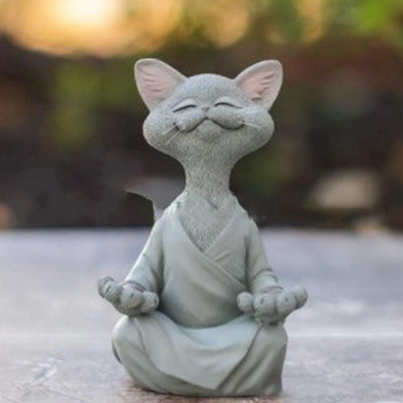 Stornfield | Playful Black Buddha Cat Figurine Collectible Meditation Yoga Happy Cat Home Decor Garden Decoration Garden Ornament