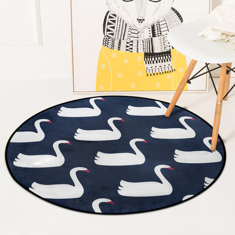 Stornfield | Stylish children's rug in white and blue with animal pattern flamingo bear lion in polyester washable rug for children's room