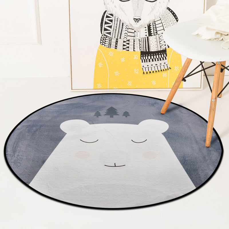 Stornfield | Stylish children's rug in white and blue with animal pattern flamingo bear lion in polyester washable rug for children's room