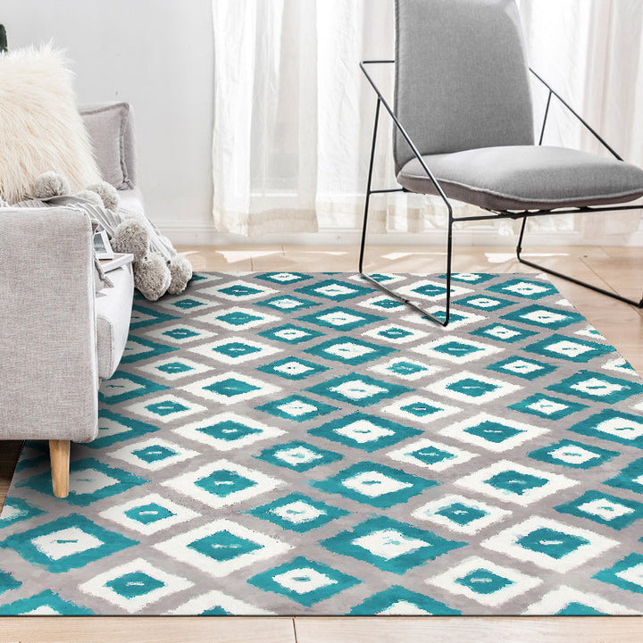 Stornfield | Blue and Grey Bedroom Rug Geometric Diamond Pattern Novelty Area Rug Pet-Friendly Polyester Mat