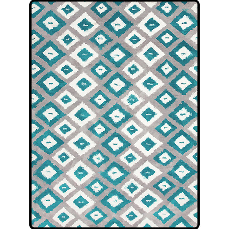 Stornfield | Blue and Grey Bedroom Rug Geometric Diamond Pattern Novelty Area Rug Pet-Friendly Polyester Mat