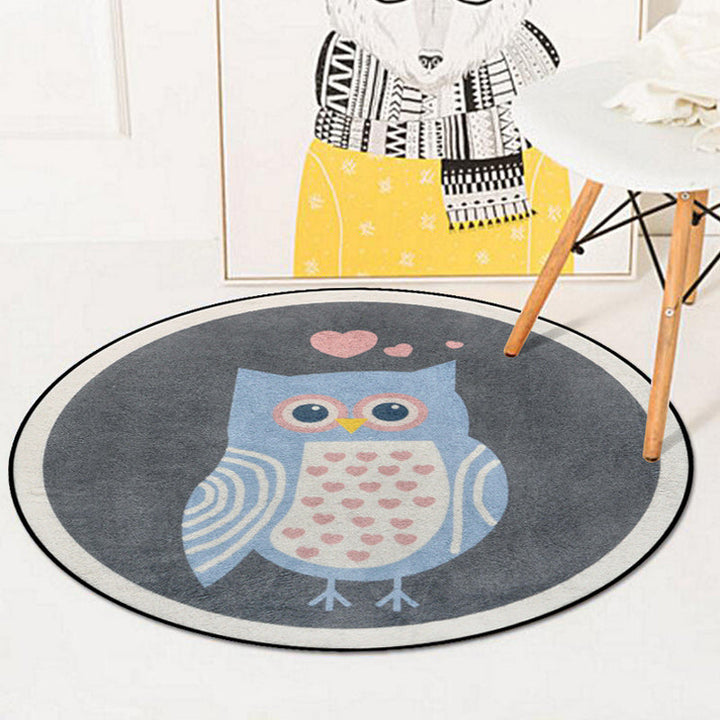 Stornfield | Blue and Ivory Kids' Bedroom Rug Animal Kids Pattern Rabbit Owl Elephant Penguin Polyester Rug Washable