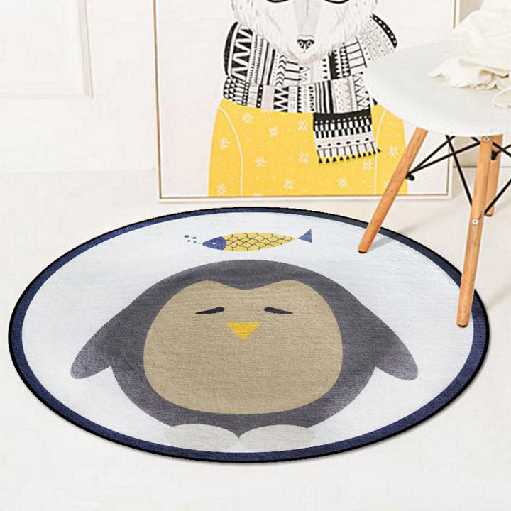 Stornfield | Blue and Ivory Kids' Bedroom Rug Animal Kids Pattern Rabbit Owl Elephant Penguin Polyester Rug Washable