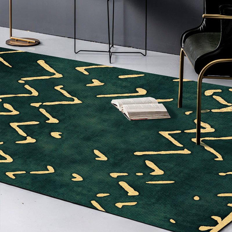 Stornfield | Original living room rug with green line geometric pattern Polyester rug, pet-friendly area rug