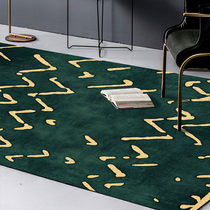 Stornfield | Original living room rug with green line geometric pattern Polyester rug, pet-friendly area rug