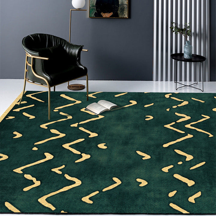 Stornfield | Original living room rug with green line geometric pattern Polyester rug, pet-friendly area rug