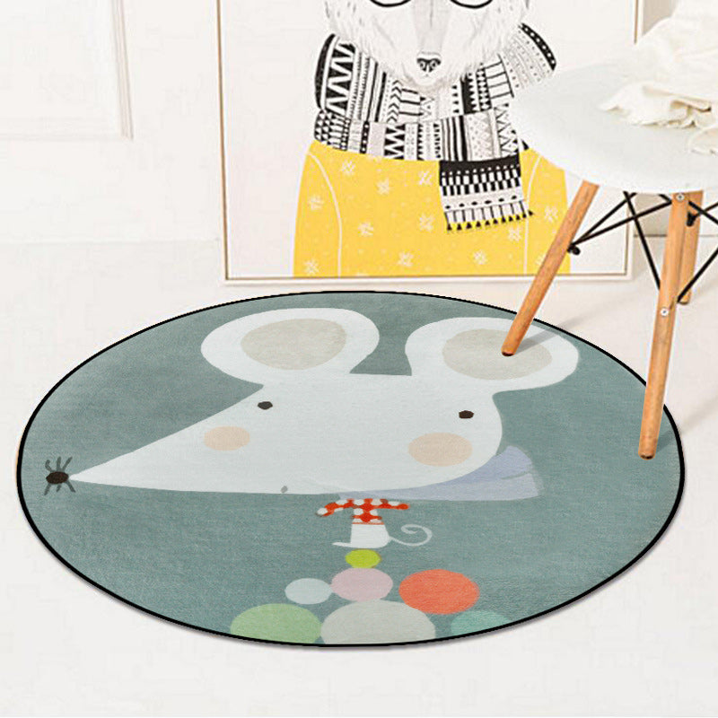 Stornfield | Kids' Rug in Pink and Blue with Animal Print Mouse Lion Mermaid Whale Machine Washable Polyester Rug