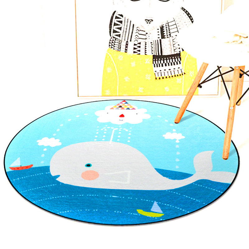 Stornfield | Kids' Rug in Pink and Blue with Animal Print Mouse Lion Mermaid Whale Machine Washable Polyester Rug