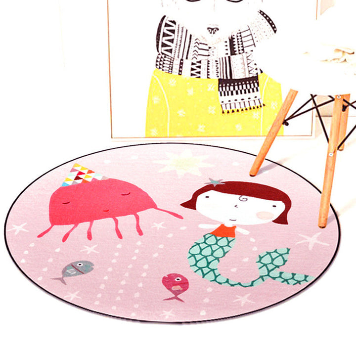 Stornfield | Kids' Rug in Pink and Blue with Animal Print Mouse Lion Mermaid Whale Machine Washable Polyester Rug
