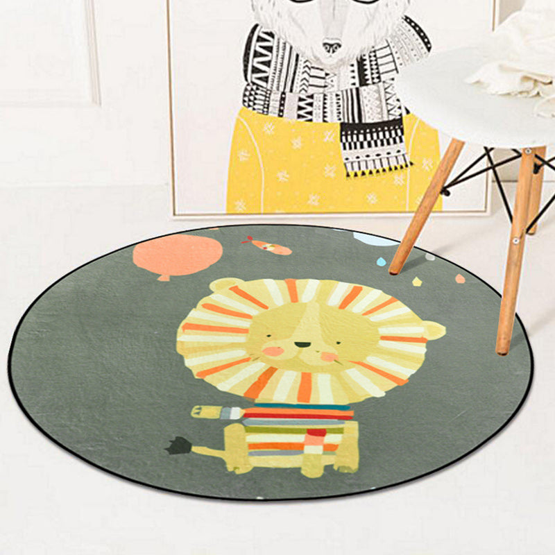 Stornfield | Kids' Rug in Pink and Blue with Animal Print Mouse Lion Mermaid Whale Machine Washable Polyester Rug