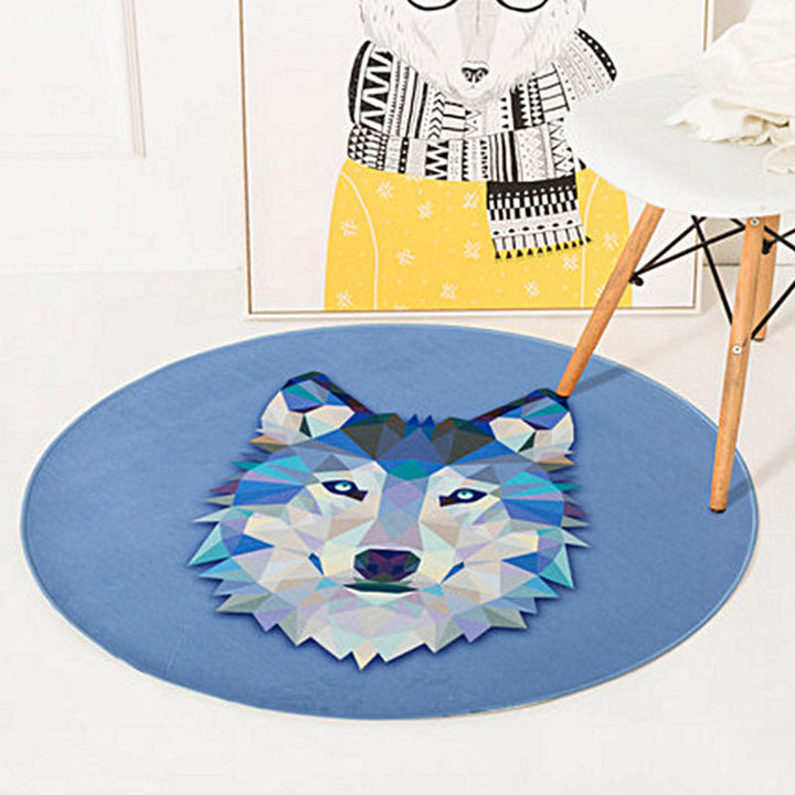 Stornfield | Green and Yellow Kids' Bedroom Rug Fawn Bear Wolf Cat Animal Pattern Non-slip Polyester Mat