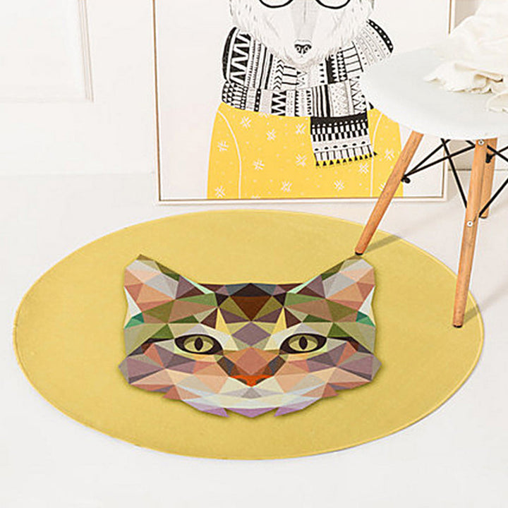 Stornfield | Green and Yellow Kids' Bedroom Rug Fawn Bear Wolf Cat Animal Pattern Non-slip Polyester Mat