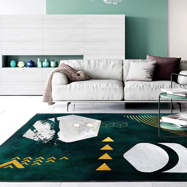 Stornfield | Dark Green Novelty Geometric Print Polyester Area Rug Machine Washable Non-Slip Area Rug for Bedroom