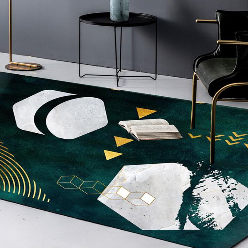 Stornfield | Dark Green Novelty Geometric Print Polyester Area Rug Machine Washable Non-Slip Area Rug for Bedroom