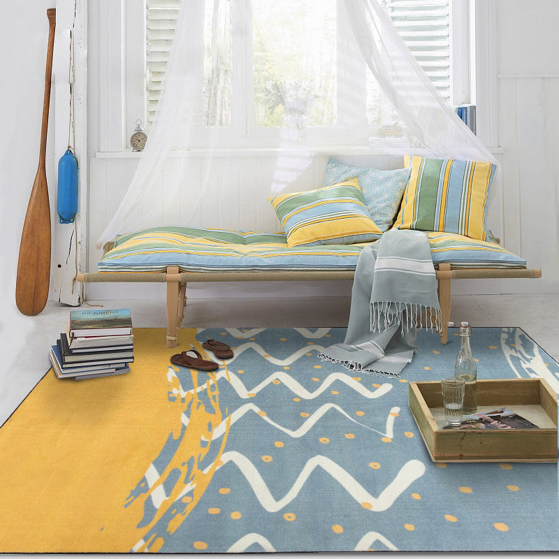 Stornfield | Innovative Minimalist Blue and Yellow Floor Mat with Geometric Dot Wave Pattern Non-Slip Polyester Rug for Home Decor