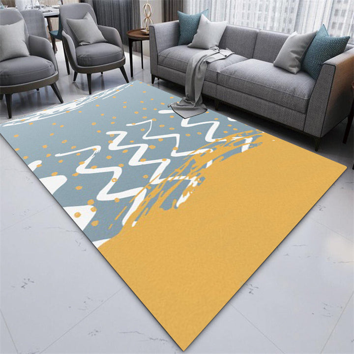 Stornfield | Innovative Minimalist Blue and Yellow Floor Mat with Geometric Dot Wave Pattern Non-Slip Polyester Rug for Home Decor