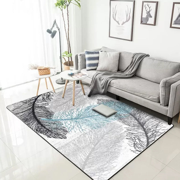 Stornfield | Grey Tropical Botanical Print Living Room Rug Non-Slip Polyester Machine Washable Area Rug