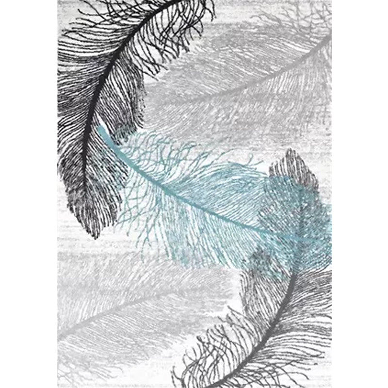 Stornfield | Grey Tropical Botanical Print Living Room Rug Non-Slip Polyester Machine Washable Area Rug
