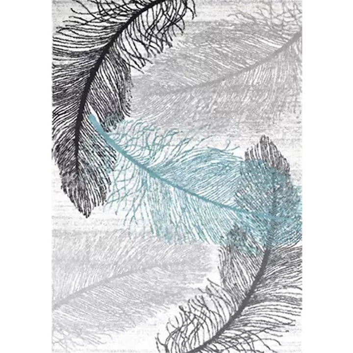 Stornfield | Grey Tropical Botanical Print Living Room Rug Non-Slip Polyester Machine Washable Area Rug