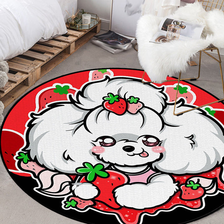 Stornfield | Children's rug with animal print, dog, star, strawberry in purple and red, non-slip polyester mat