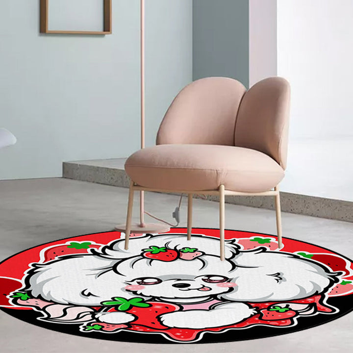 Stornfield | Children's rug with animal print, dog, star, strawberry in purple and red, non-slip polyester mat