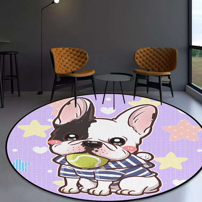 Stornfield | Children's rug with animal print, dog, star, strawberry in purple and red, non-slip polyester mat