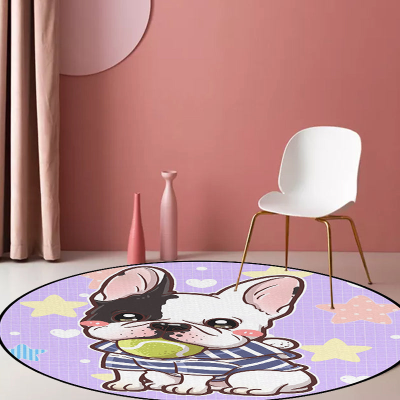 Stornfield | Children's rug with animal print, dog, star, strawberry in purple and red, non-slip polyester mat
