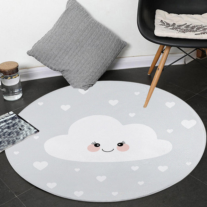 Stornfield | Fairytale Cloud Print Grey Kids' Room Rug with Hearts Stain-Resistant Non-Slip Polyester Rug