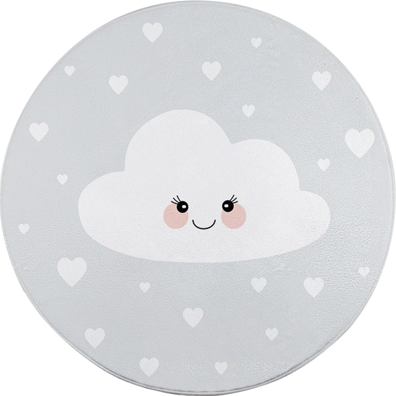 Stornfield | Fairytale Cloud Print Grey Kids' Room Rug with Hearts Stain-Resistant Non-Slip Polyester Rug