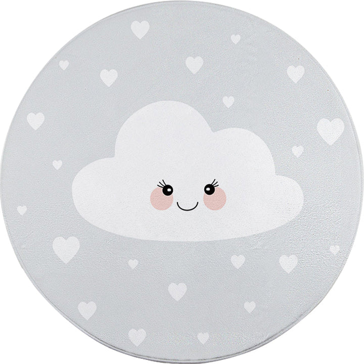 Stornfield | Fairytale Cloud Print Grey Kids' Room Rug with Hearts Stain-Resistant Non-Slip Polyester Rug