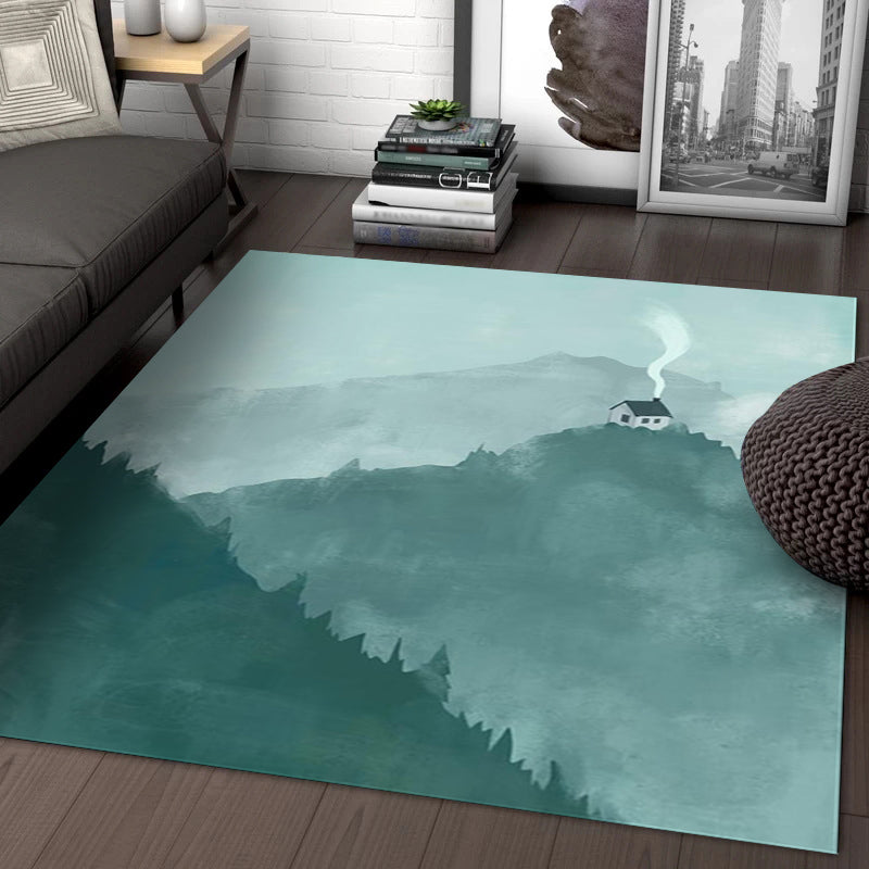 Stornfield | Large Modern Mountain House Pattern Geographical Polyester Rug Non-Slip Mat