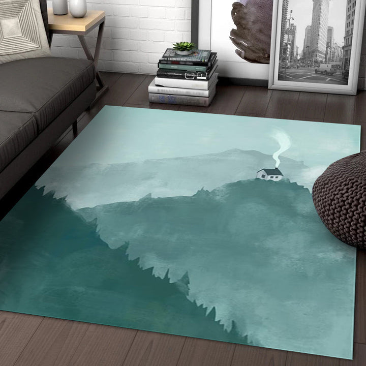 Stornfield | Large Modern Mountain House Pattern Geographical Polyester Rug Non-Slip Mat