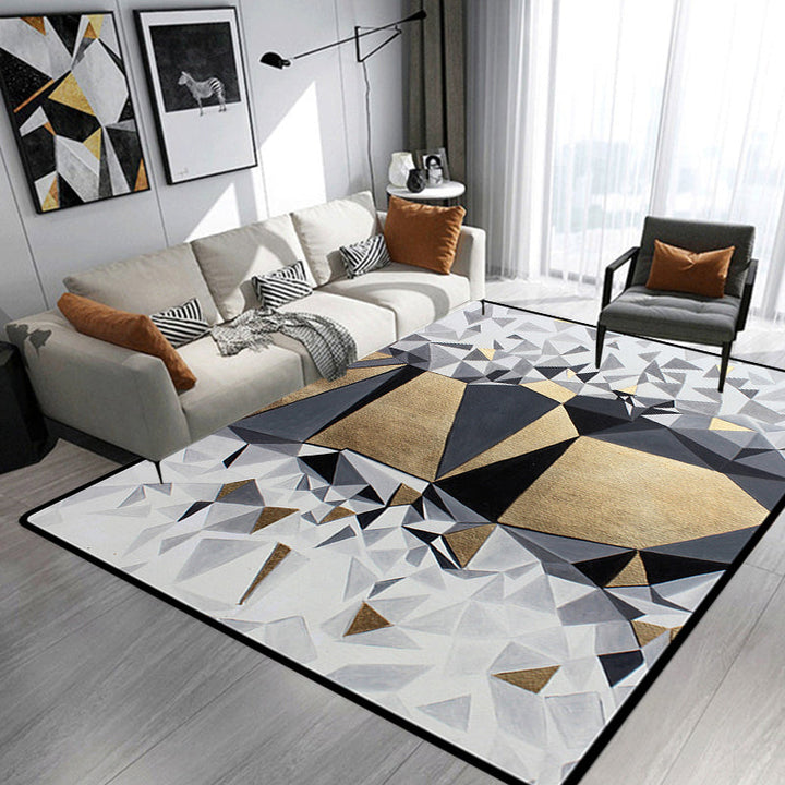 Stornfield | Innovative Living Room Rug in Grey and Gold, Irregular Geometric Print Carpet, Polyester, Non-Slip, Washable