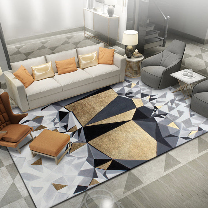 Stornfield | Innovative Living Room Rug in Grey and Gold, Irregular Geometric Print Carpet, Polyester, Non-Slip, Washable
