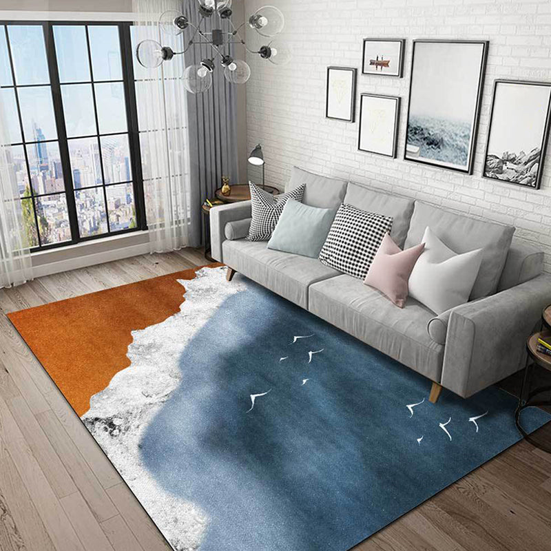 Stornfield | Brown and Blue Contemporary Polyester Geometric Pattern Washable Rug with Non-Slip Backing Living Room Rug