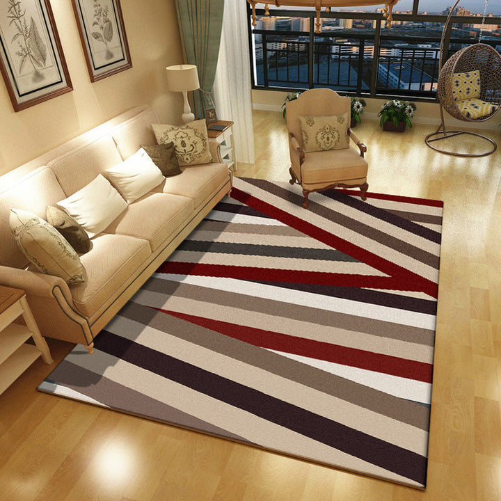 Stornfield | Novelty living room rug in brown with geometric stripe design, non-slip polyester rug, washable rug