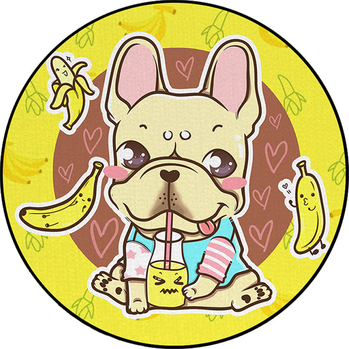 Stornfield | Beautiful polyester children's rug with a dog, banana and pink and yellow balloon pattern, washable rug for kids' room